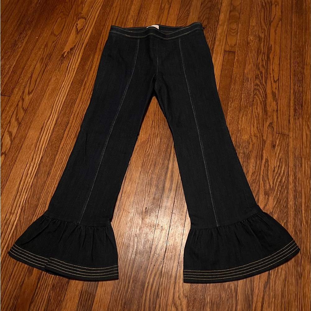 Cinq a Sept Cropped Flared Ruffle Jeans, Size 4